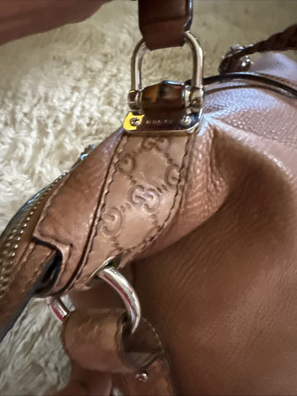 Gucci Cognac Brown Leather Shoulder Bag with Braided Strap - Picture 6 of 16